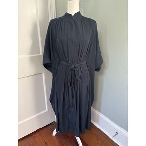 ever by x Women's The ONE Dress Teal Midi Shirtdress Vegan Silk One Size